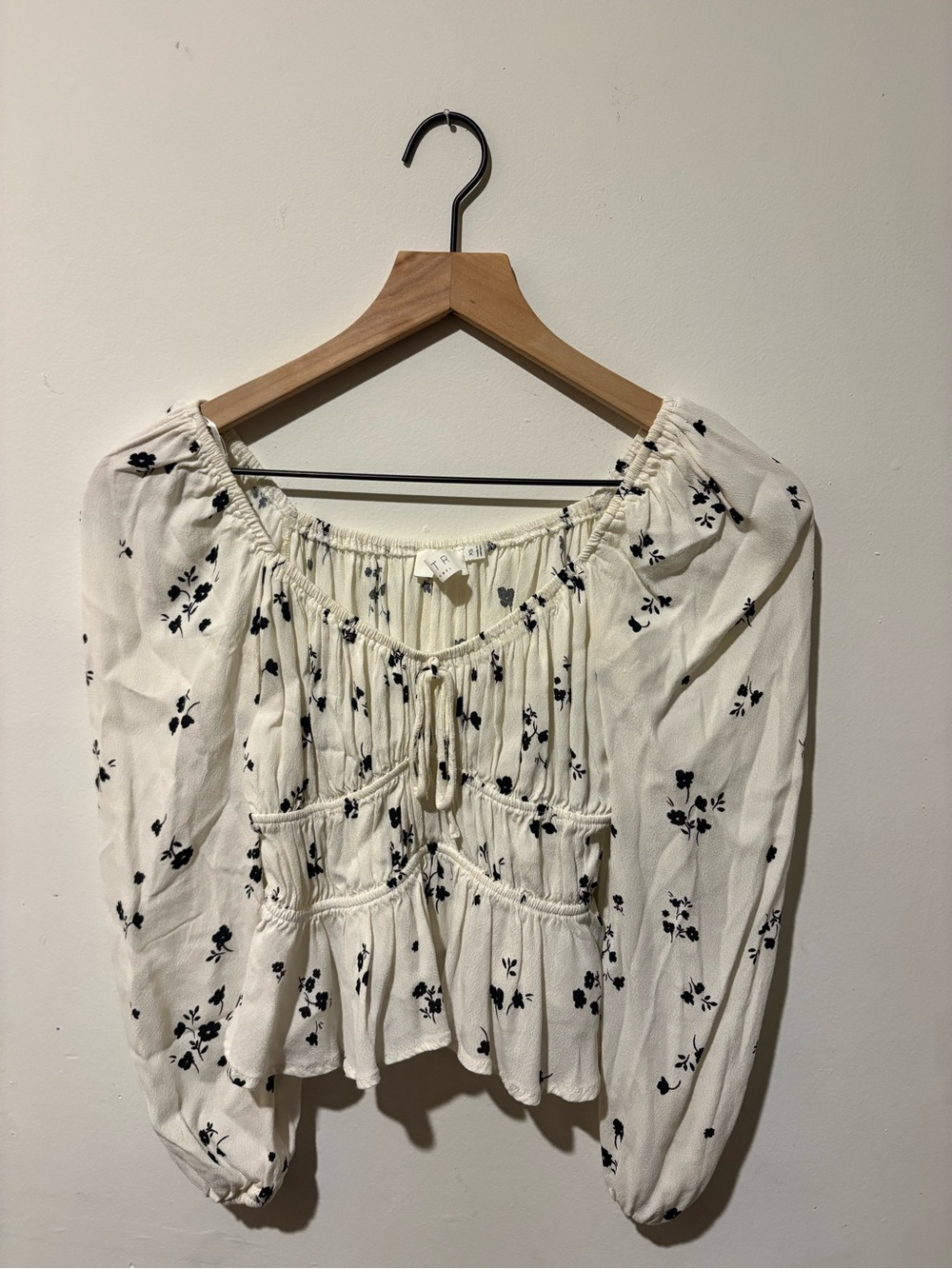 Astr White Peasant Blouse with Black Floral Print